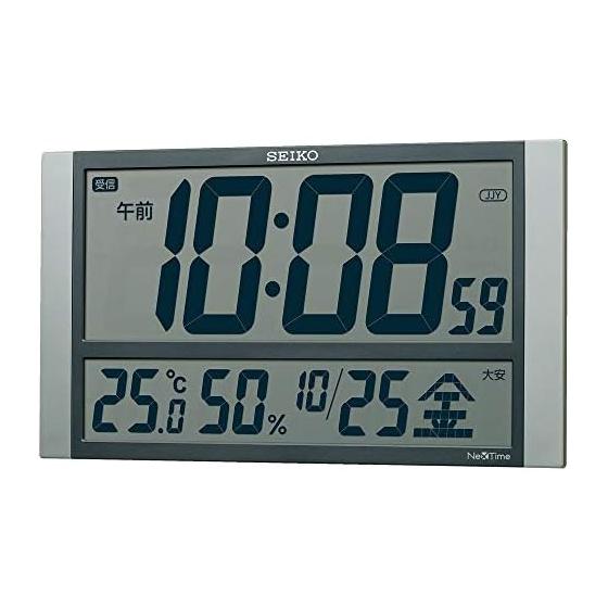 Seiko Clock Wall Clock Office Type Radio Wave Large Digital Calendar Temperature Humidity Display Seiko Nextime Silver Metallic Body Size: 23.0 X