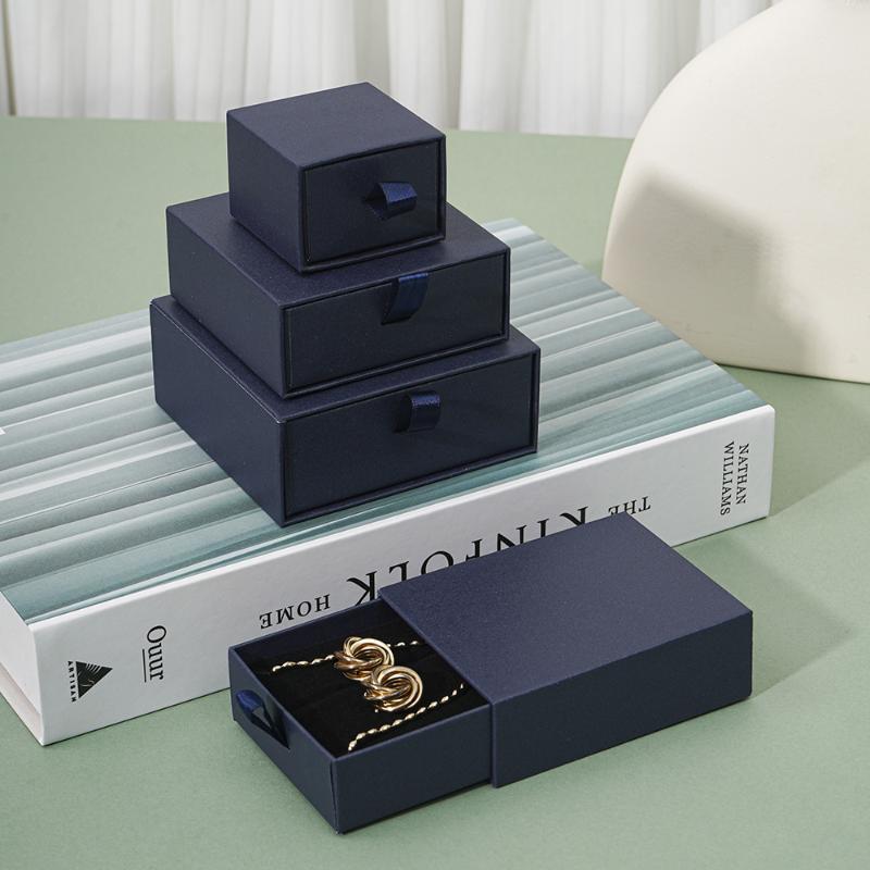 Necklaces Earrings Ring Drawer Boxes Small Travel Jewelry Gift Display Packaging Box Outer Paper Inner Velvet