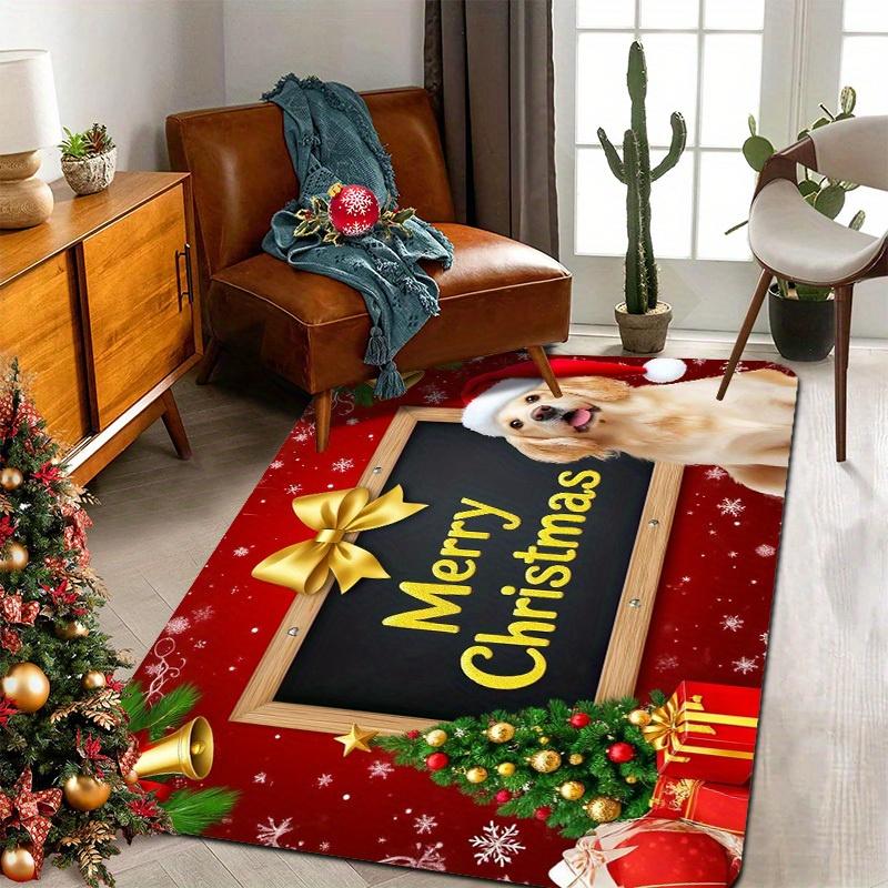 Golden Retriever Christmas Flannel Mat Carpet, Blackboard Blessing Design Pet Mat Non-Slip for Living Room Bedroom Office Decor