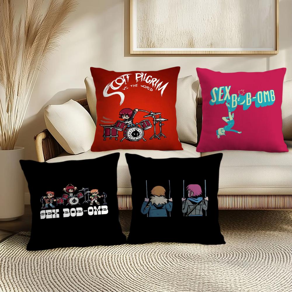 Cartoon S-Scott P-Pilgrim Cushion Cover Soft Short Plush Pillow Cover Smooth Cozy Texture Aesthetic Cushion Case Home Decor