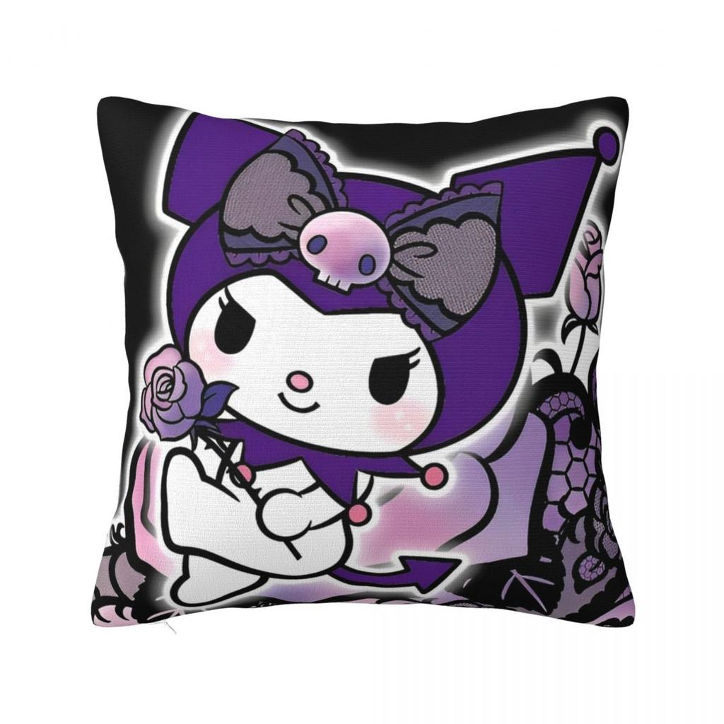 Black Kuromi Bat Skull Cartoon Square Pillow Cases Cushion Covers Funny Zippered Decor Pillowcase for Home 45x45cm