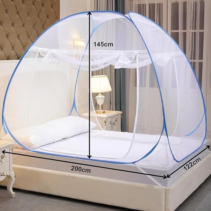 Mosquito Net for Double Bed | King Size Foldable Machardani | 6.5 X 6.5 Feet Polyester 30GSM Strong Net