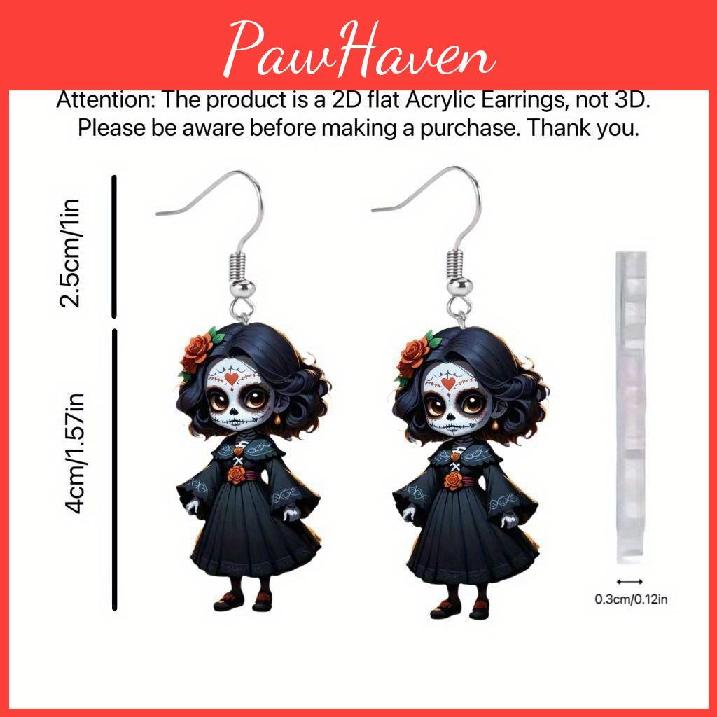 Themed Black Halloween Skull Rose Girl Four Pattern Women Earrings Acrylic