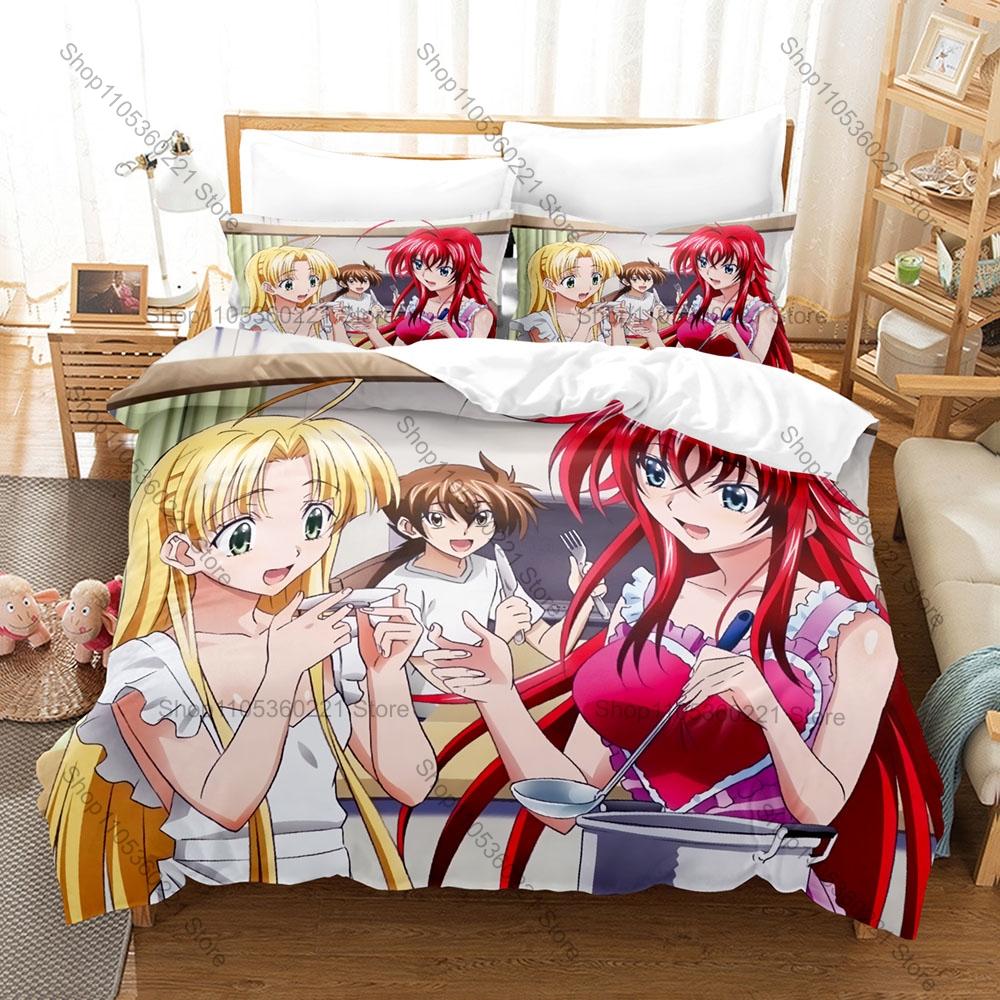DxD Rias Red Hair Devil Queen School Uniform Demon Wing Purple Magic Anime Duvet Cover + 2 Pillowcases Otaku Anime Fan Bed Linen