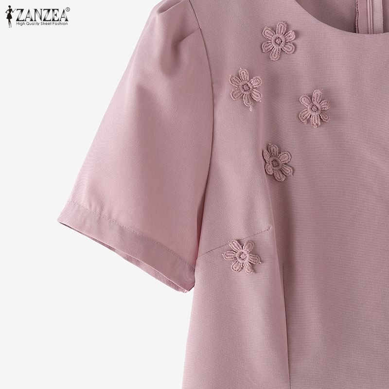 ZANZEA Abito estivo casual da donna con scollo rotondo e maniche corte