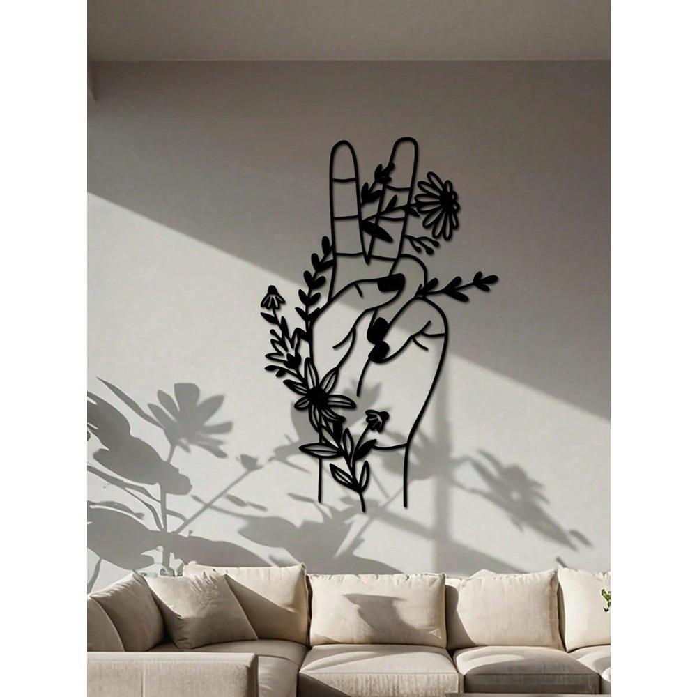 Wall Art Peace Symbol Metal Flowers Modern Home Decor Craft