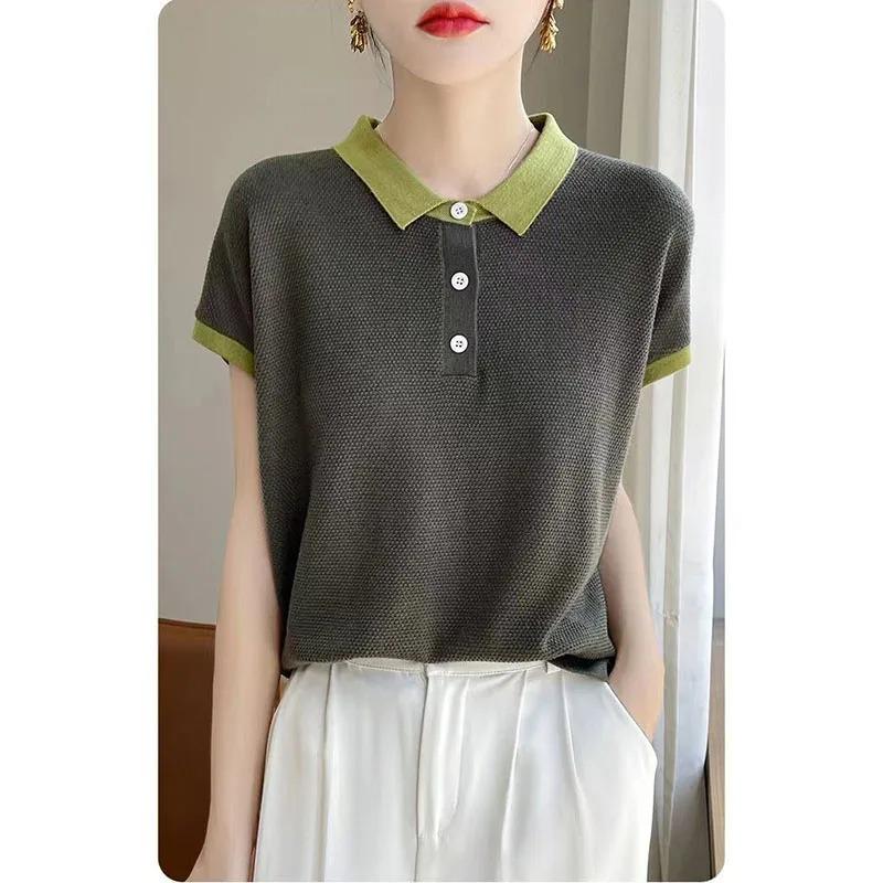Women's T-shirt Summer Fashion Age Reduction Lady T Shirt Korean Version Collar Ladies Knitted