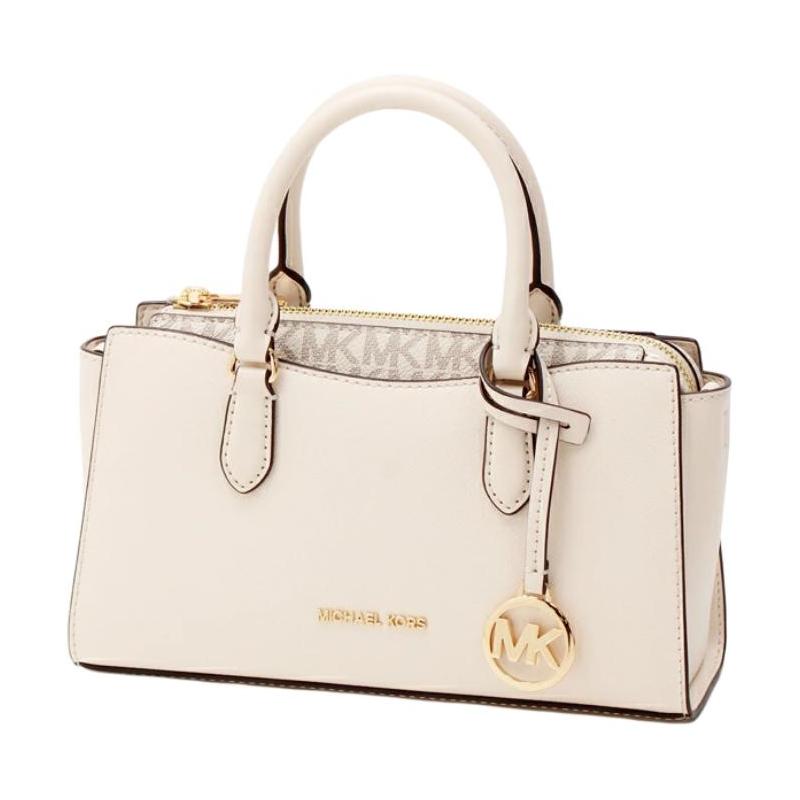 MICHAEL KORS ARDEN monogram coated canvas handbag small women s light cream коричневый
