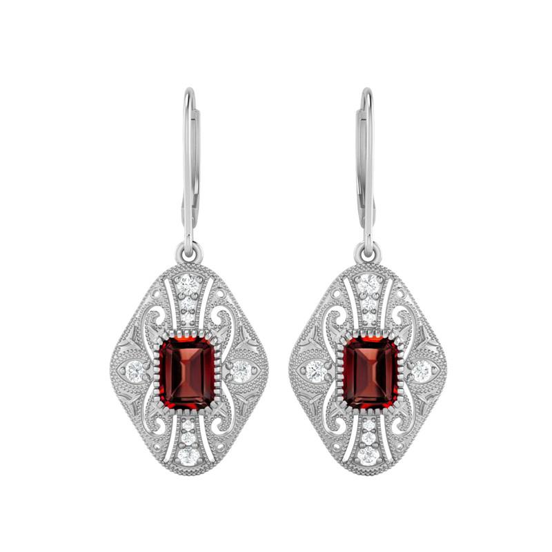 Garnet Filigree Dangle Women Wedding Earrings-925 Sterling Silver