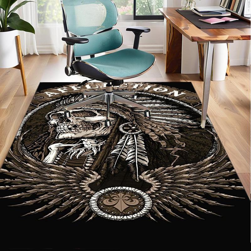 Skulls And Roses Artwork Office Rug Chair Mat, Entryway Carpet, Suitable for Front Door, Bedroom, Living Room, Desk, Holiday Gift