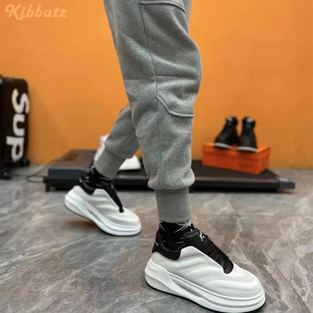 Fashion Mesh Leather Round Toe Shoes 2025 New Men Casual Sneakers Shoes Platform Lace Up Mid Shoes Spring Autumn New Fashion Sneakers