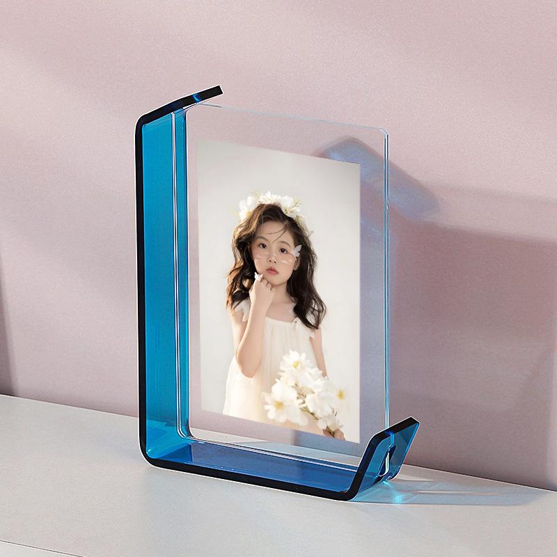 Acrylic L-Shaped Double-Sided Transparent Photo Frame, No-Punch, Thickened Dopamine Colors