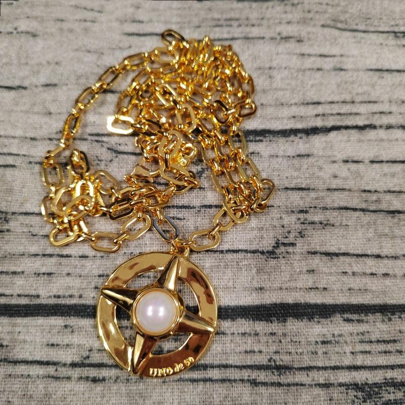

Pentagram large pearl necklace sweater chain niche light luxury collarbone chain ins jewelry золотий