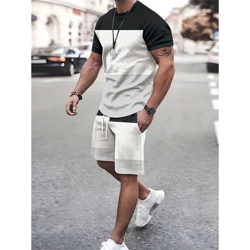 New Summer Men's Sportswear Short-sleeved T-shirt Suit Two-piece Outdoor Travel Clothing Oversized Shorts Training Clothes