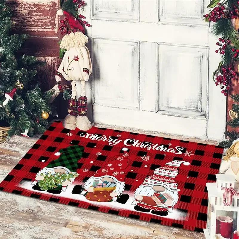 Christmas New Year Home Decoration Doormat Santa Snowman Tree Printed Floor Kitchen Bathroom Anti-Slip Carpet Rug Festival Decor