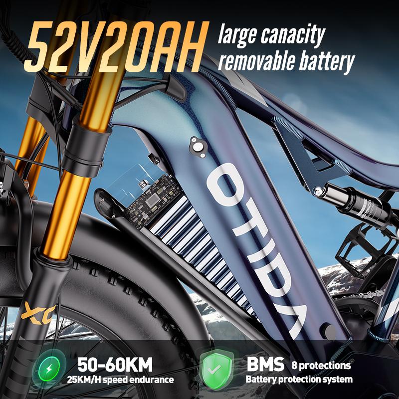 OTIDA S26 3000W 80 km/h dual-motor electric bike, 52V 20Ah, 26-inch wide tyres, electric mountain bike, electric bike for adults