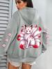 Women Hooded Sweatshirt Loose Nine Tailed Fox Print Hoodie Casual Streetwear Daily Outfit
