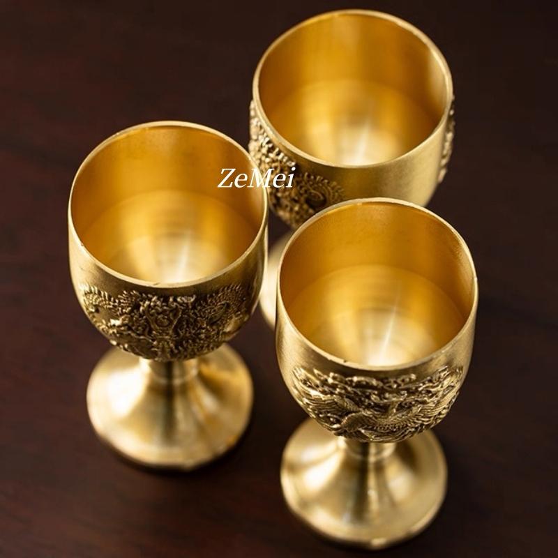 1ks Vintage bronzový pohár, Lehký luxusní sklenice na vodku, Rytina s texturou draka a fénixe, Dárková dekorace do domácnosti