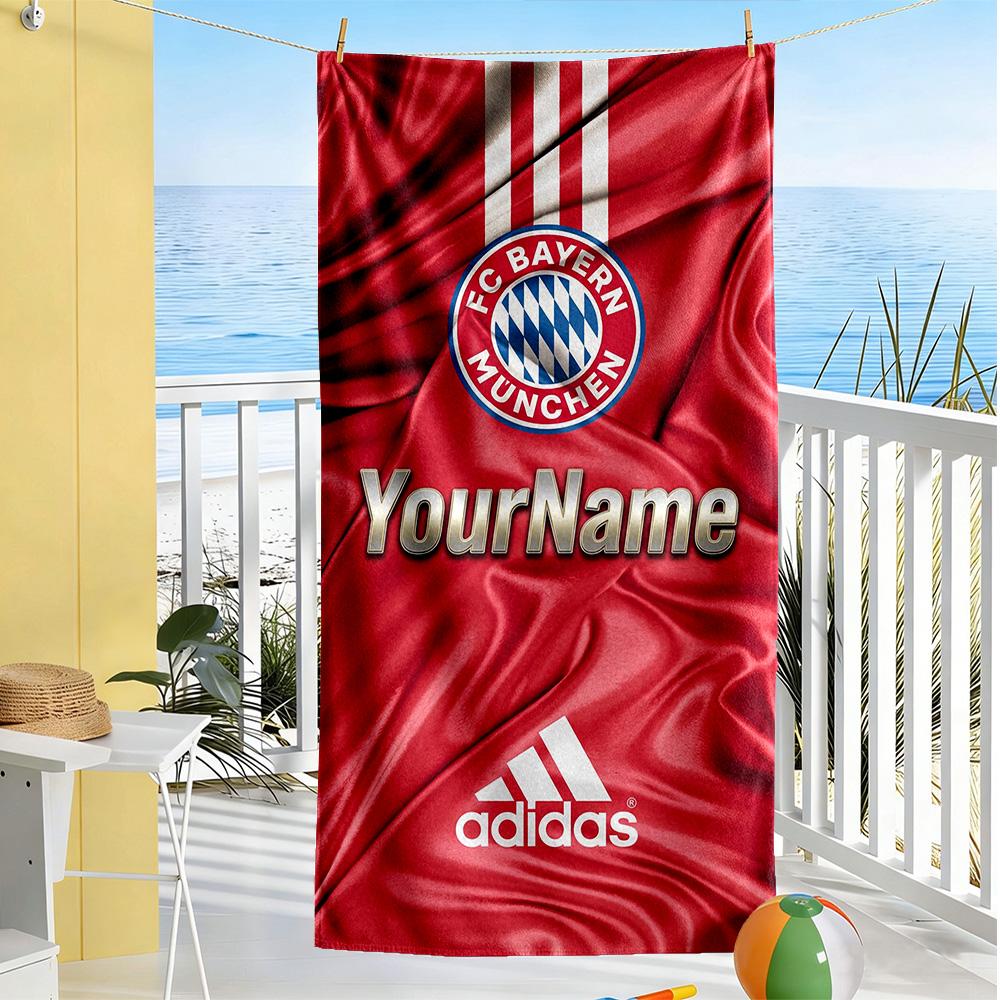 FC Bayern München Personalisierbares Namens-Strandtuch Superweiche Mikrofaser Schnelltrocknendes Gewebe Tragbar für Schwimmen Strand Camping Reisen Strandzubehör Fitnessstudio