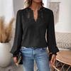 2024 Women's V-Neck Lace Solid Color Long-Sleeve Casual Top for Autumn and Winter.