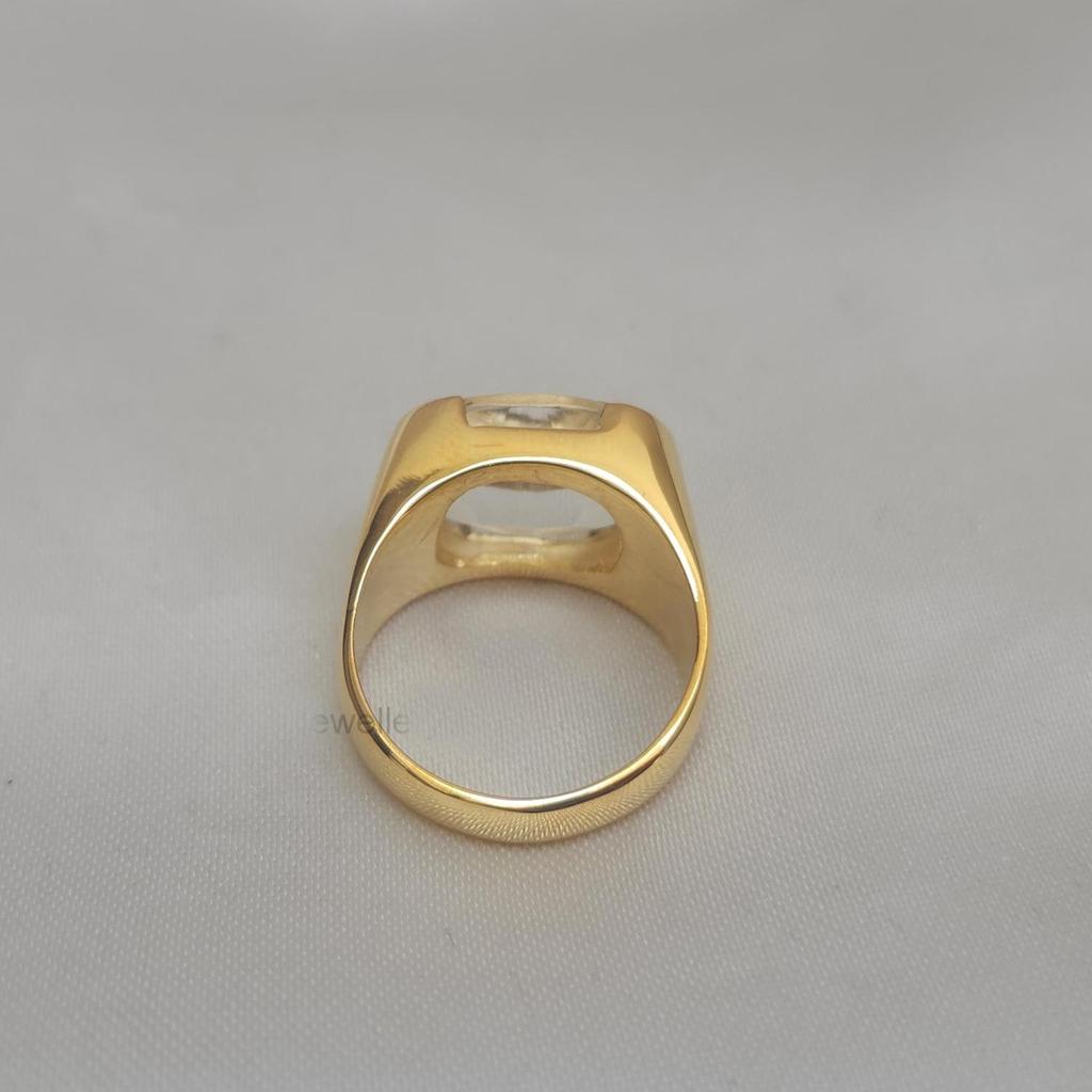 Clear Crystal Quartz Sterling Silver 14 Yellow Gold Fill Ring Handmade Jewelry