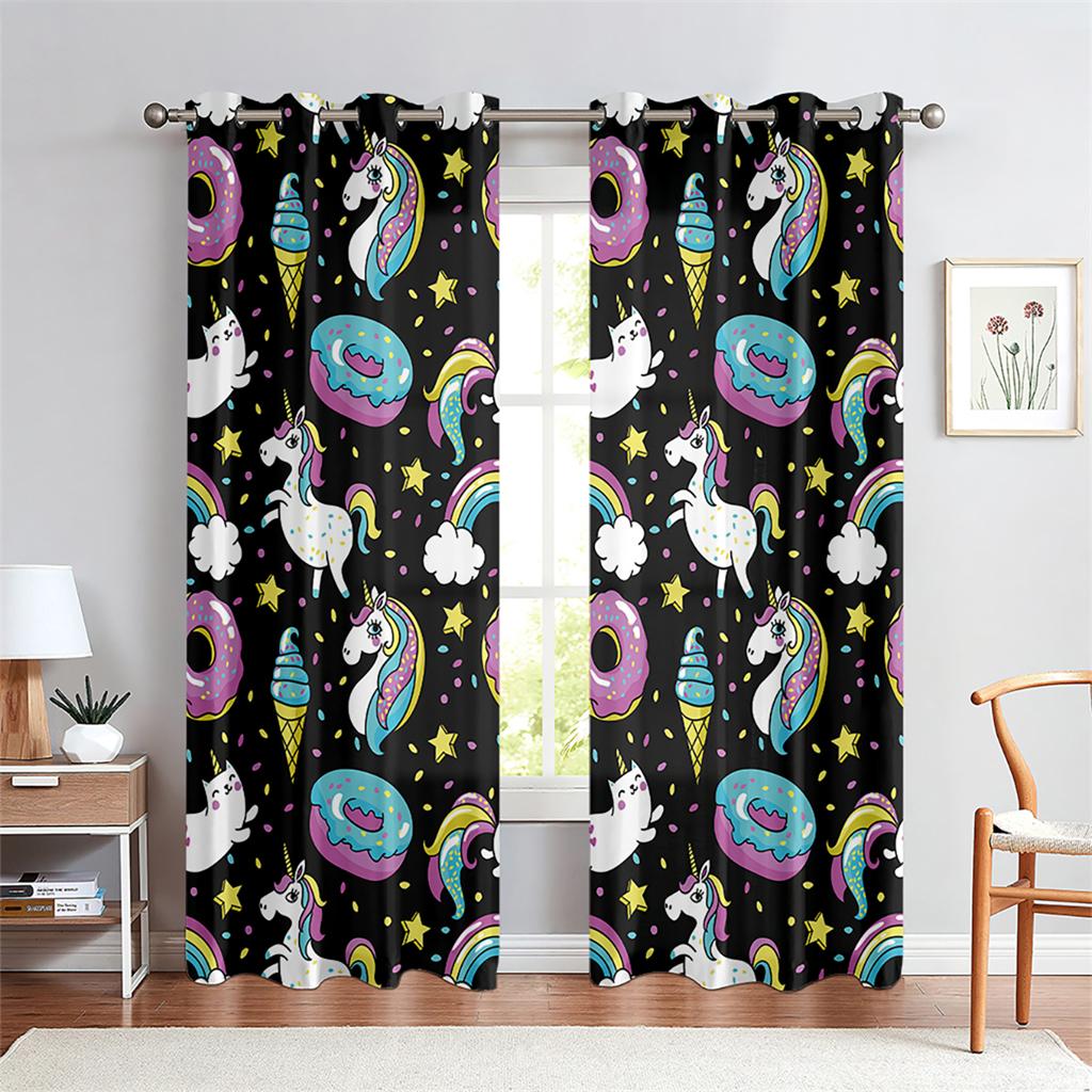 

Мультфильм Аниме Единорог Шторы Милая Радуга Применимо Детская Комната Гостиная Спальня Балкон Окно Украшения 2 Панели 50W130H(CM)X2PCS&Hook