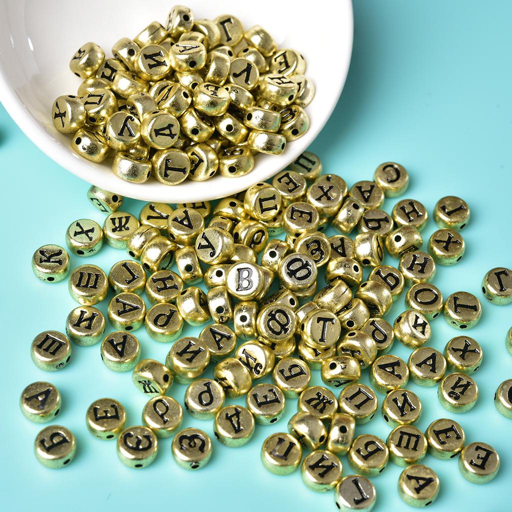 4 * 7Mm Acrylic Luminous Russian Letter Beads Bracelet Necklace Beaded Loose Beads Diy Jewelry Accessories