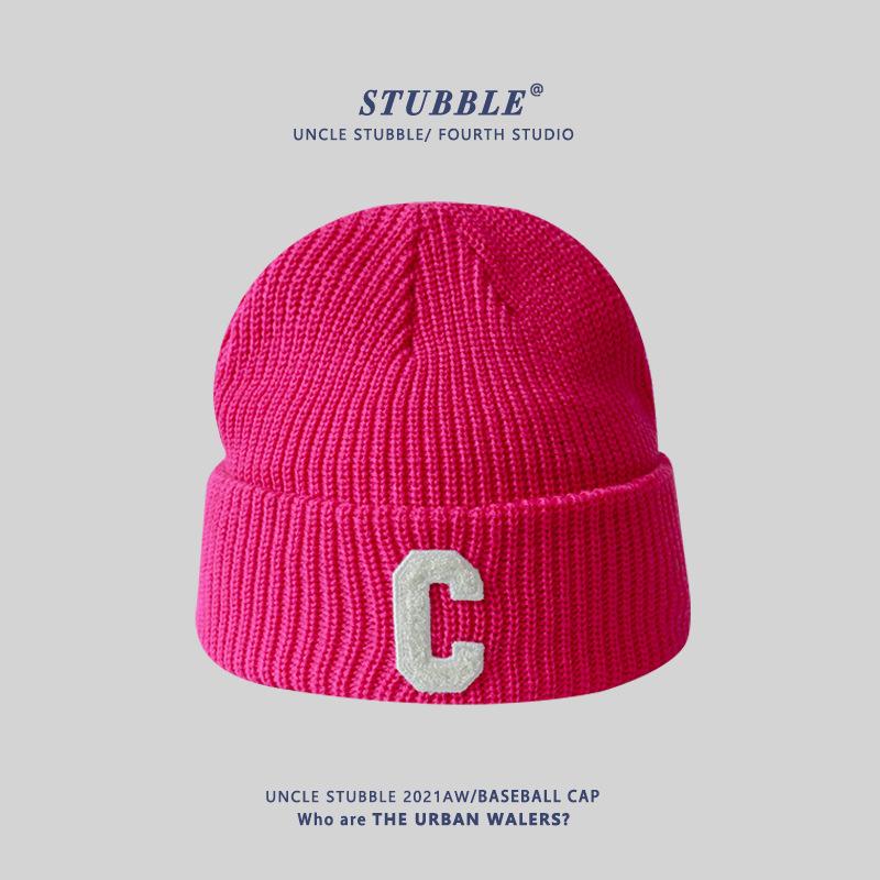 Autumn and Winter New Style C-label Knitted Hat Korean Version Colorful Couple Warm Woolen Hat Japanese Girl Face Small Cold Hat