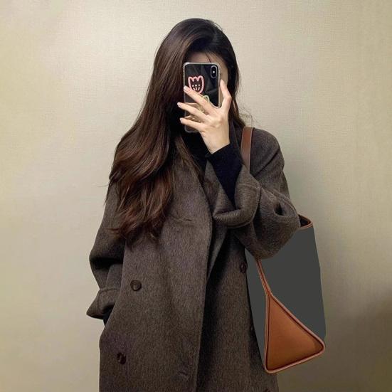 Dámský dlouhý vlněný kabát dvouřadý hráškový kabát ležérní dlouhý rukáv klopový trenčkot podzim zima svrchník