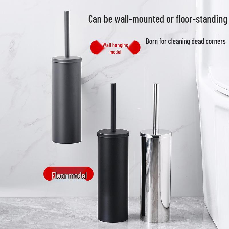 Wall-Mounted Stainless Steel Toilet Brush with Odor-Proof Long Handle and Round Holder for Bathroom Cleaning