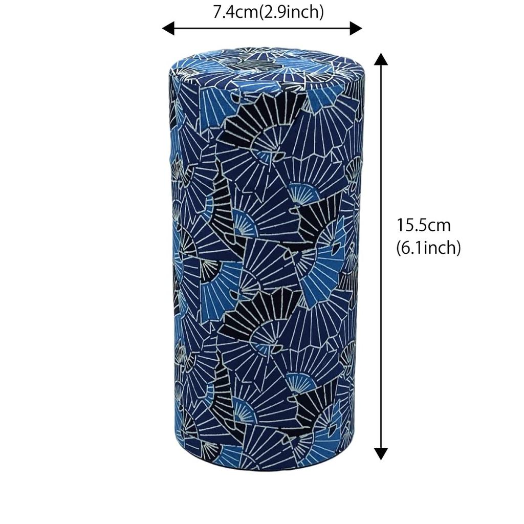 Noguchi Kumataro Tea Garden Tea Caddy, Large Capacity 200g, with Washi Paper and Inner Lid, Indigo Dyed Blue, Made In Japan, Stylish