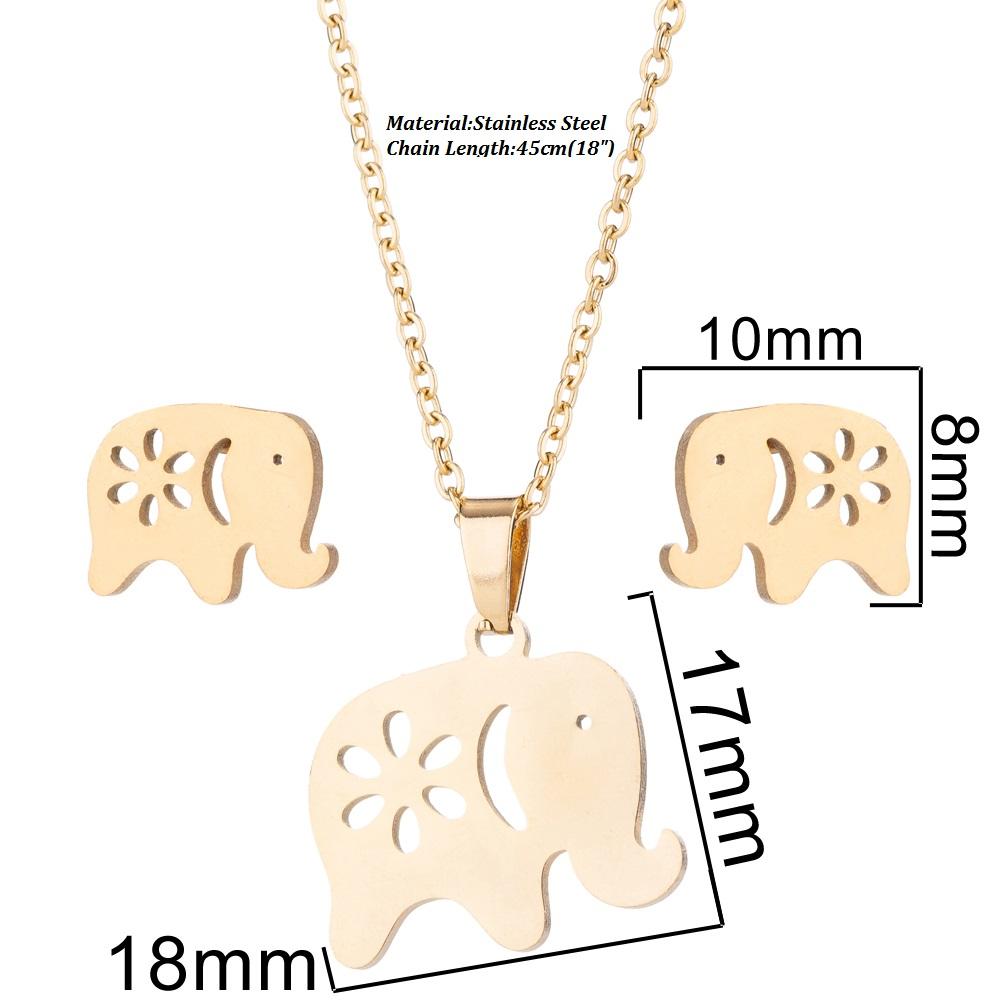 2025 New Wholesale Animals Gold Color Smooth Zircon Set For Women Elephant Necklace And Earring Set Cute Accessories Gift Sets