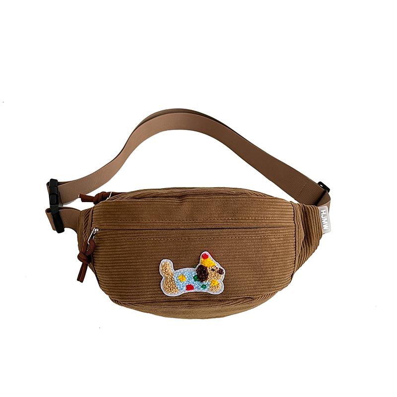 Corduroy Chest Bag Women's Cartoon Sports Waist Bag Crossbody Bag