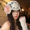 Feminine Openwork Knitted Creative Hat CapIncluding Shaped Dimensional Flowers In Soft Pink Or Beige