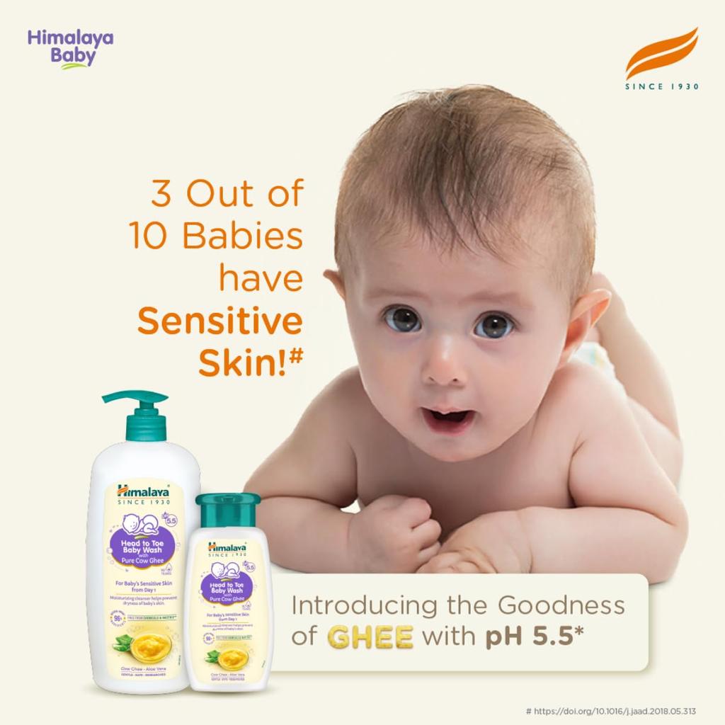 Himalaya Head To Toe Baby Wash With Pure Cow Ghee 400ml | Gentle pH5.5 Cleanser | Soap Free | Safe For Newborns | For Baby’s Sensitive Skin