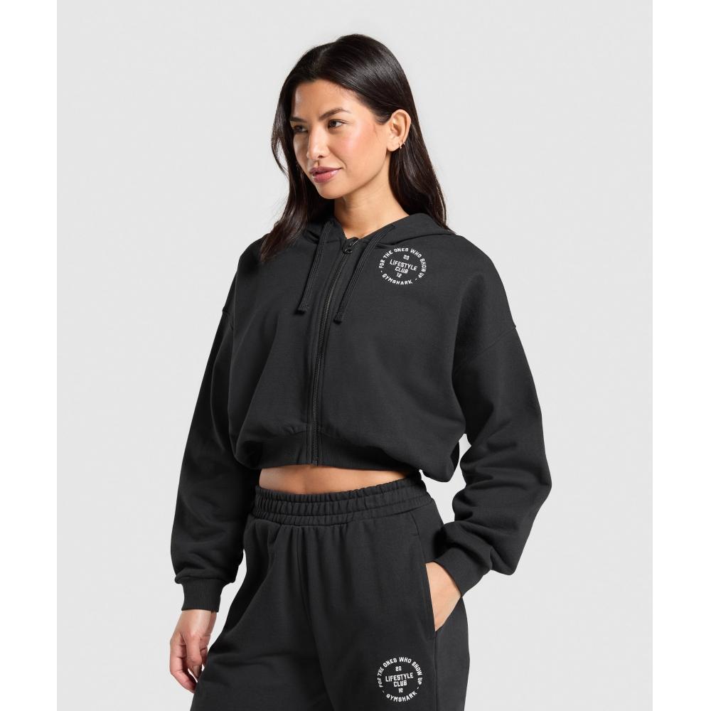 Gymshark Lifestyle Club Graphic Zip Up Hoodie Black B3c9p Bb2j