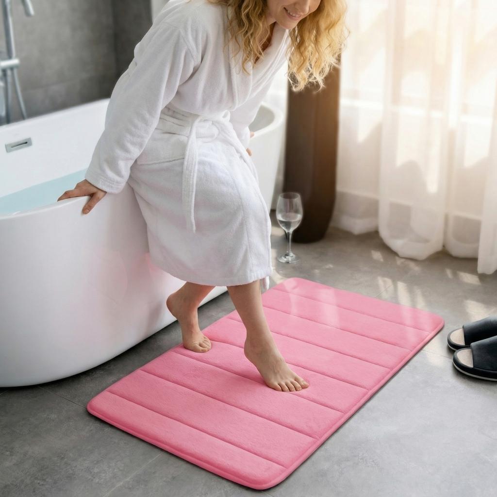 Absorbent Non Slip Bathroom Rug Coral Fleece Bath Mat Soft Comfortable Water Resistant Floor Mat for Shower Tub 40x60cm