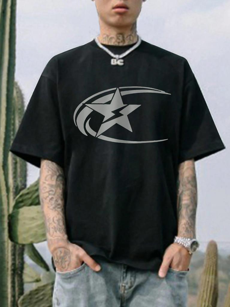 Nowa męska koszulka z krótkim rękawem z nadrukiem gwiazdy Lato Mężczyźni Kobiety Odzież Moda Topy Koszulki Casual Jednolity kolor Y2K Streetwear Topy