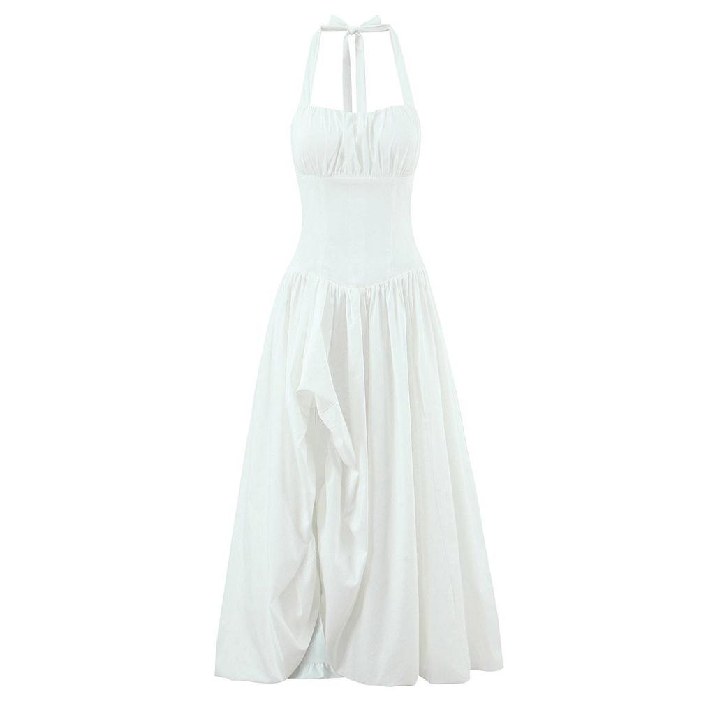 2025 European Autumn Women's Waist-Cinching Halter Neck Slimming Princess Dress
