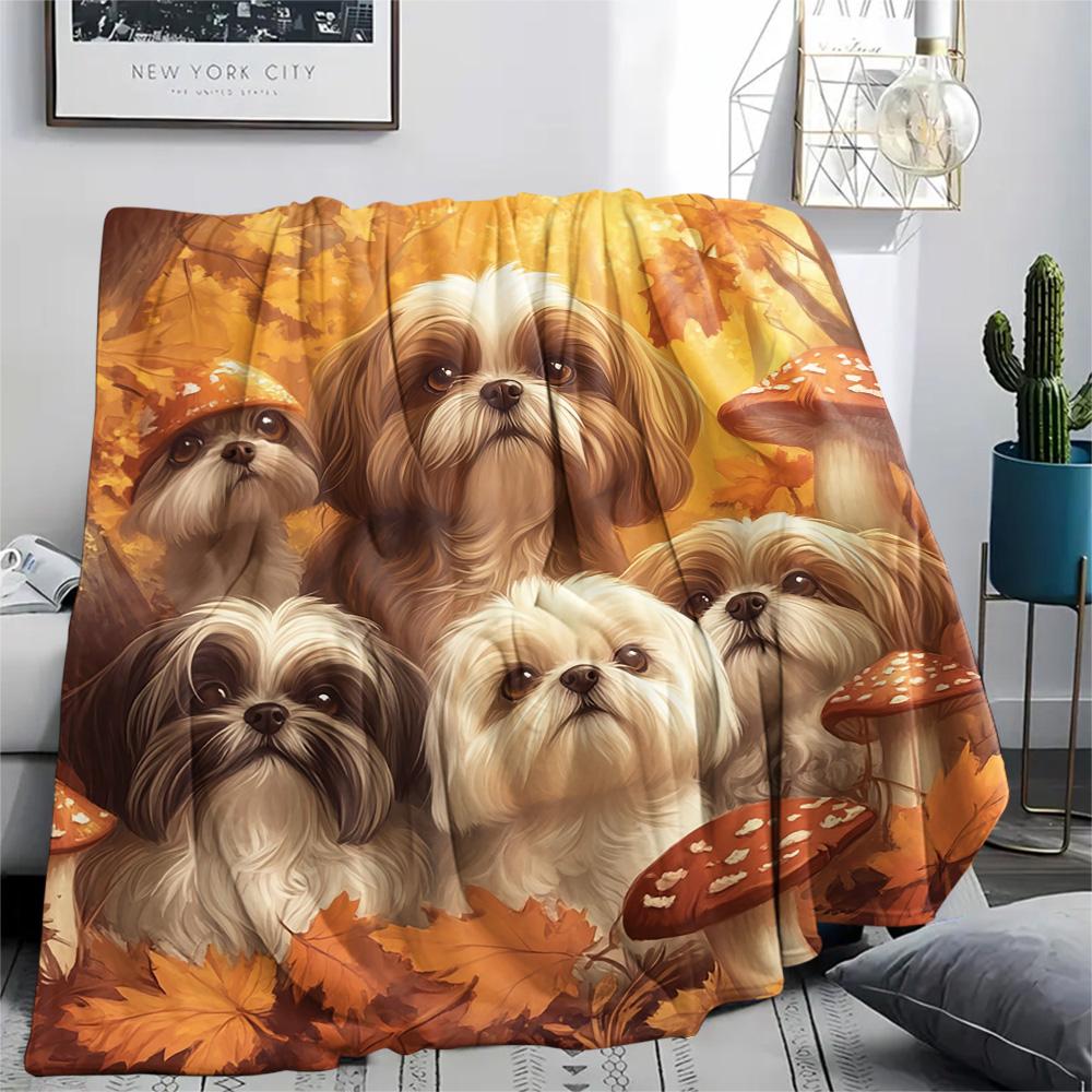 Puppy Print Flannel Blanket, High quality Comfortable for All Seasons, Home Decor, Warmth and Comfort, Perfect for Christmas Gifts