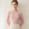 Women's Seamless V-Neck Ribbed Cashmere Sweater - Slim Fit Base Layer for Autumn/Winter