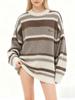 Damen Gestreifter Pullover Y2k Vintage Baggy Gestrickter Pullover Lässig Japanischer Stil Winter Warme Kleidung