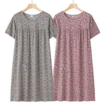 Summer Cotton Silk Short-Sleeve Nightgown for Middle-Aged & Elderly Women - Lightweight, Loose Home Dress for Mom