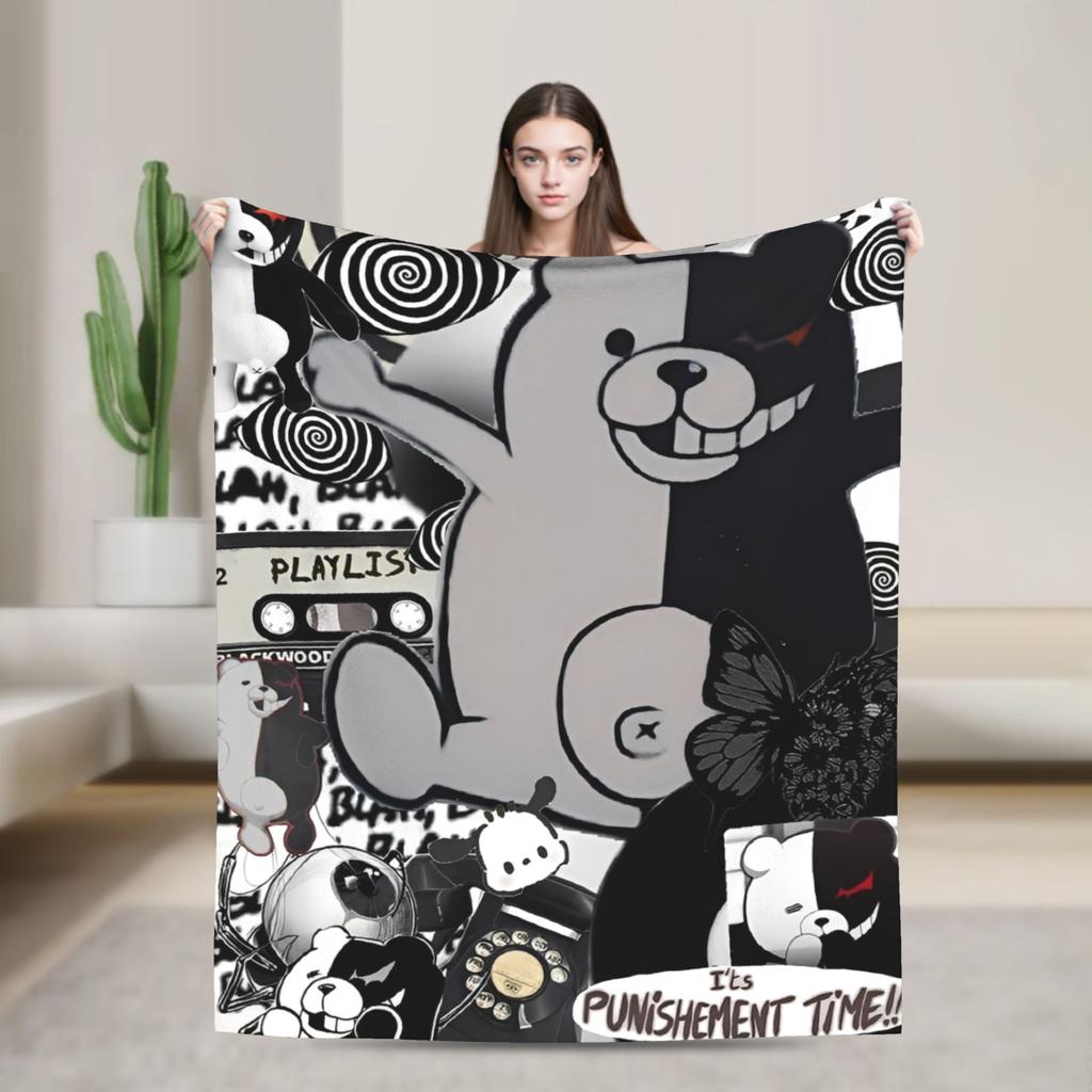 Danganronpa Game Anime Blankets Monokuma Nagito Flannel Novelty Warm Throw Blankets for Bedspread All Season Couch