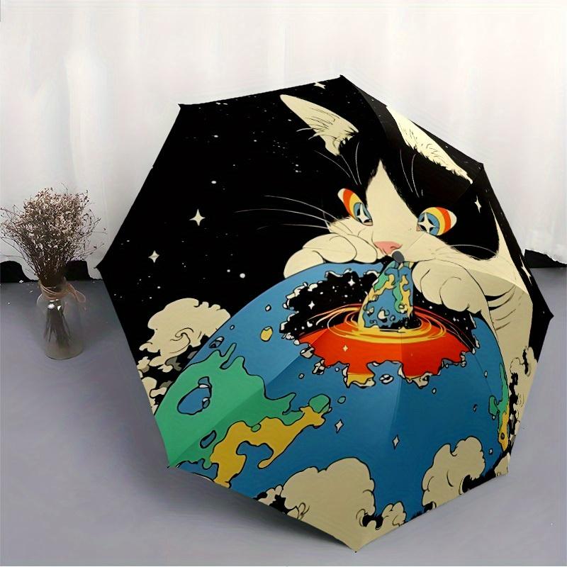 1 Stück Kosmische Katze Automatisches Öffnen/Schließen Regenschirm, Tragbarer Faltregenschirm für den täglichen Gebrauch yy250826035