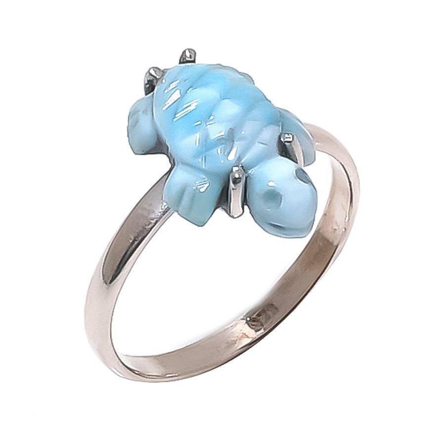 

Natural Larimar Gemstone Handmade 925 Sterling Silver Jewelry Ring Size 9 O0L86