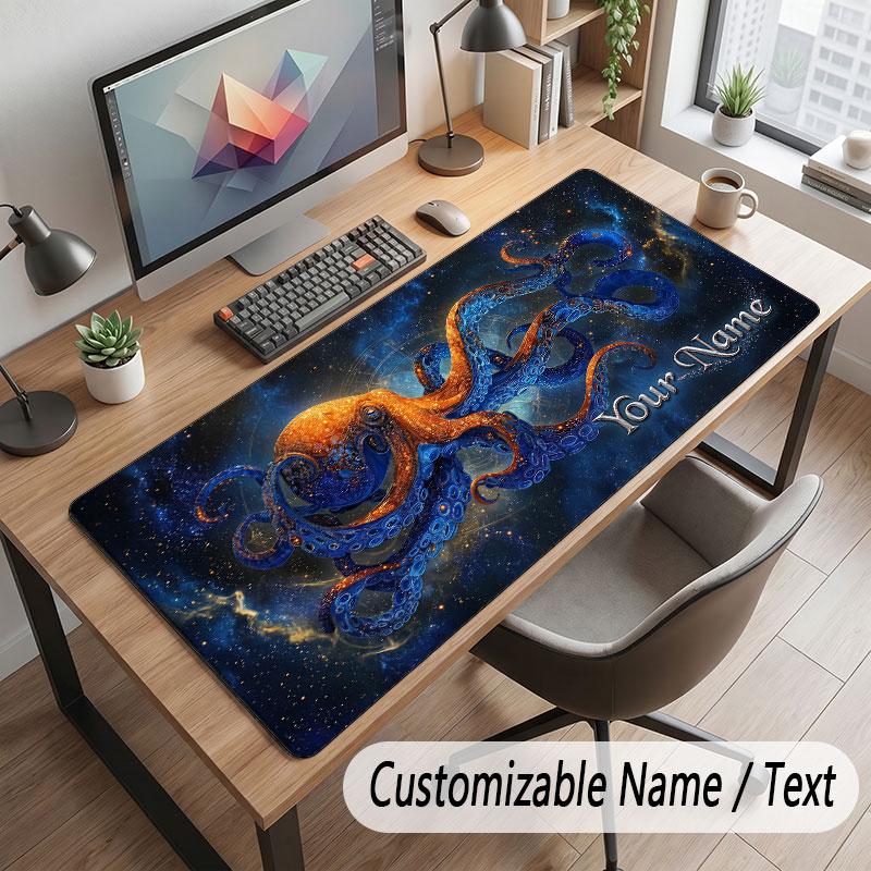 Octopus Sea Life Theme Customized Mouse Pad Personalized Print Name Text Desk Mat For Home Office Table Decor