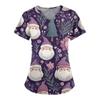 Women's Christmas Printing Short Sleeve V-neck Tops Working Pocket Blouse