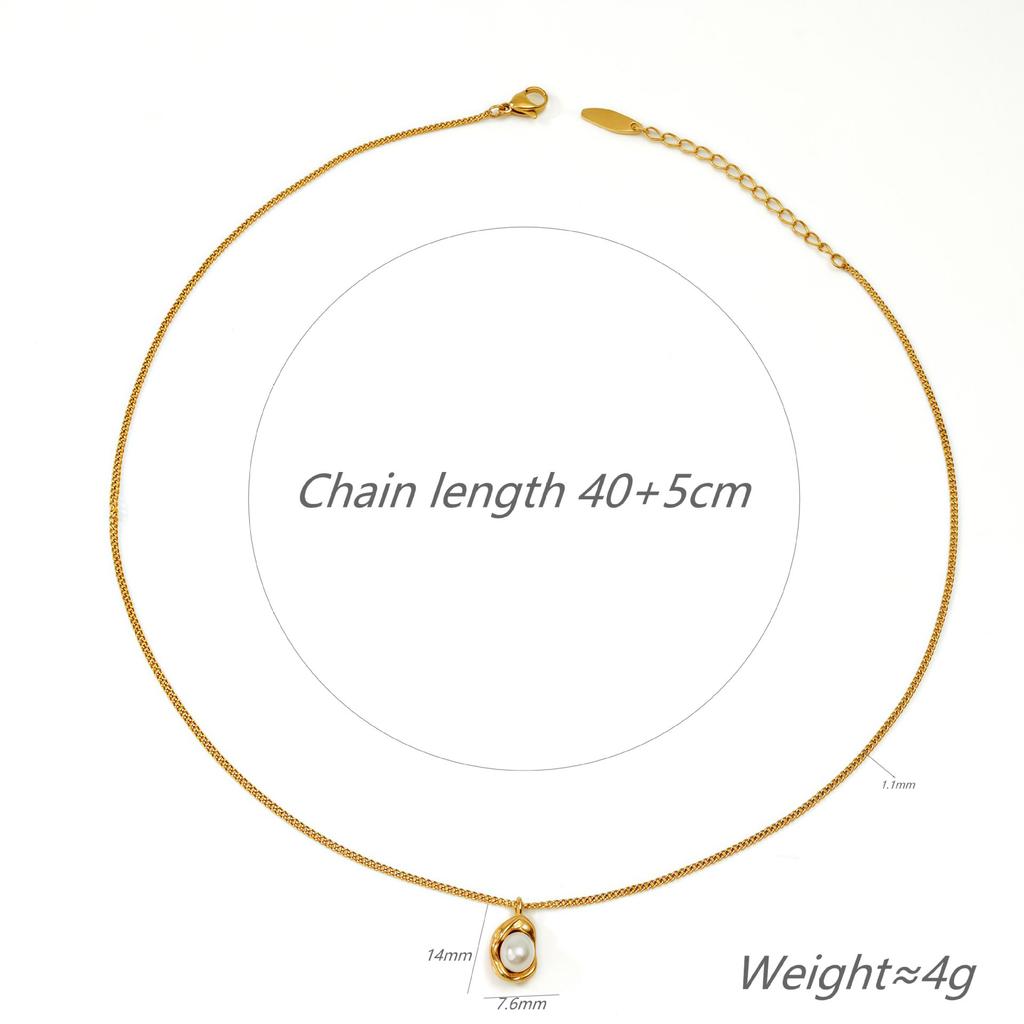 Light Luxury Pearl Shell Necklace Ring Set Stainless Steel Necklace Women'S High Color Retention