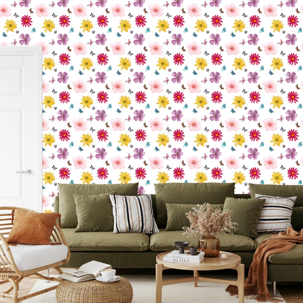 Wallpaper Flowers White and Powder Pink for the Living Room and Bedroom 50x1000